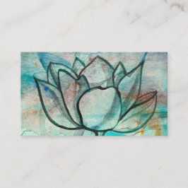 Cartão De Visita Teal Blue Watercolor Flor Elegante Artsy Lotus