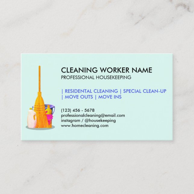 Cartão De Visita teal Cleaning Service Housekeeper Janitorial (Frente)