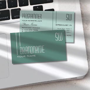 Cartão De Visita Teal de luz escuro moderno com Iniciais Profission