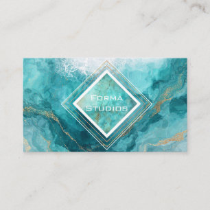 Cartão De Visita Teal e Turquoise Corporativa Geométrica Moderna