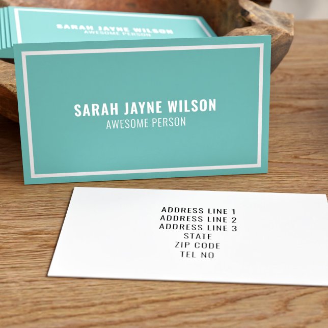 Cartão De Visita Teal e White Border Incrível Pessoa Simples (You are the most awesome person because your business card says so.)