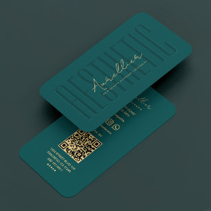 Cartão De Visita Teal Estético Estético Moderno Dourado