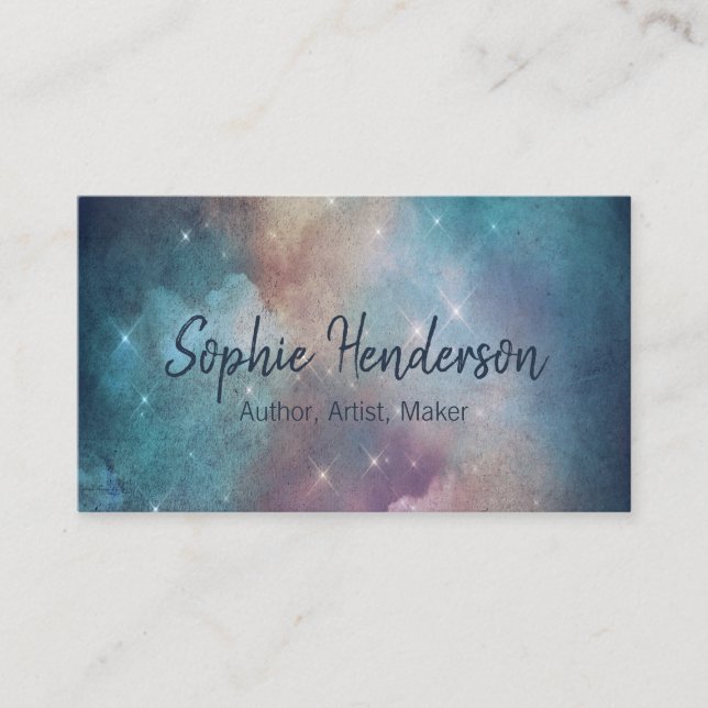 Cartão De Visita Teal Galaxy e Autor Artístico Azul-Marinho (Frente)