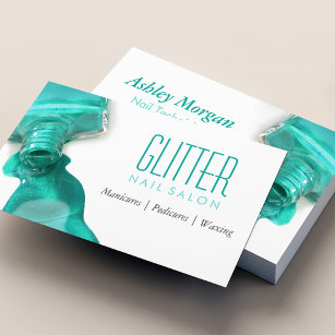 Cartão De Visita Teal Glitter Nail Salon Manicure - Na moda Beauty