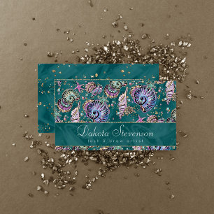 Cartão De Visita Teal Luxe submarino   Pás Douradas do Pastel Verde