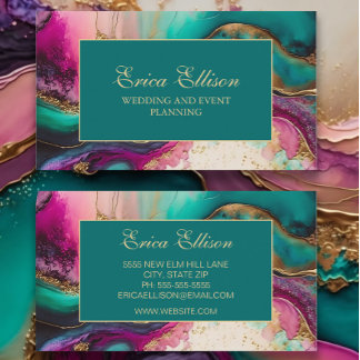 Cartão De Visita Teal rosa púrpura Dourado marmoreado