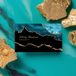 Cartão De Visita Teal - Turquesa e Código QR de Pedra de Agato Dour