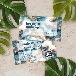 Cartão De Visita Teal Turquoise Azul Dourado Padrão de Arte Marmort