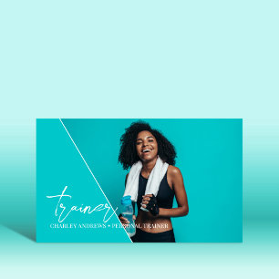 Cartão De Visita Teal Vertical Foto do Código QR do Treinador Pes