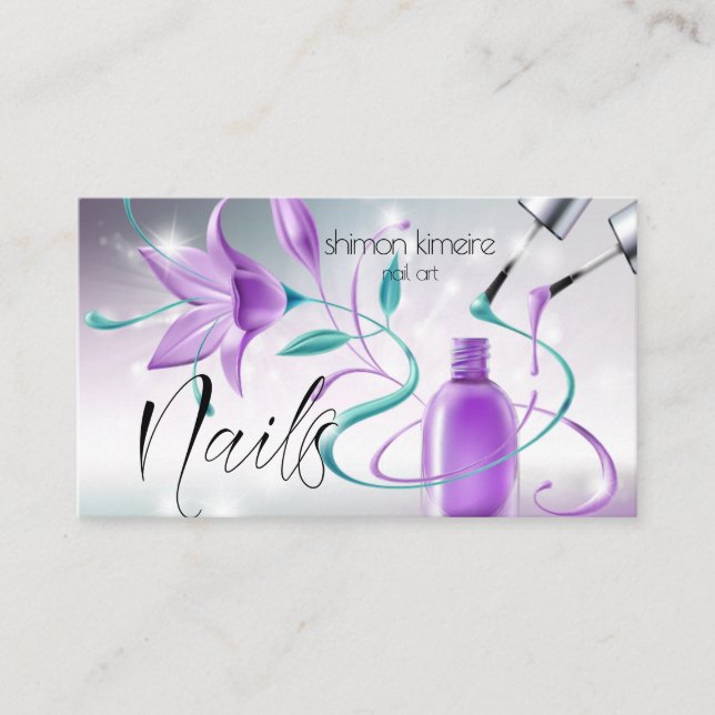 Cartão De Visita Teal & Violet Nail Artist Professional Salon Spa (Frente)