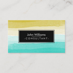 Cartão De Visita Teal Watercolor Modern Abstrato Painted Beach Art