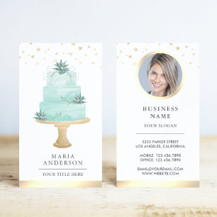Cartão De Visita Teal Watercolor - Pastelaria-de-pastelaria-de-bolo