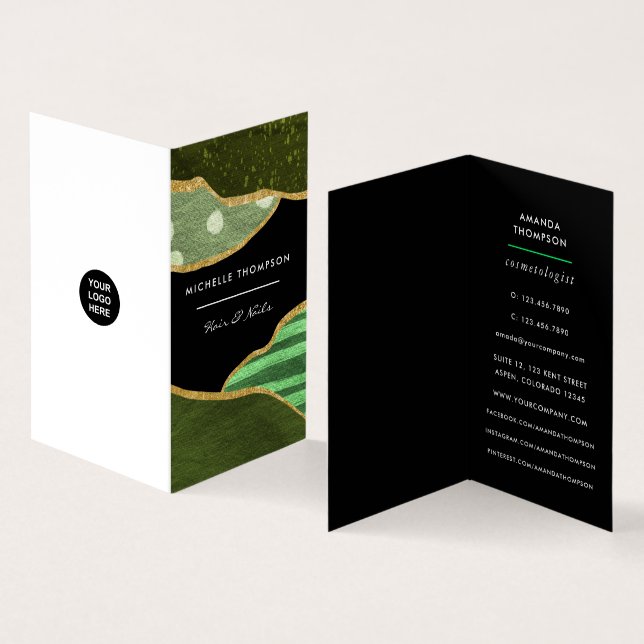 Cartão De Visita Tecido de Linen Verde e Dourado (Interior e exterior)