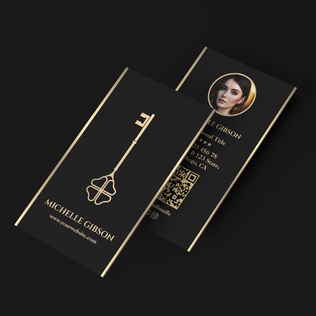 Cartão De Visita Tecla de hipoteca de fotogramas de realtor mínimo  (Minimal Elegant Realtor Photo Mortgage Key Black Business Card
)