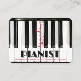 Cartão De Visita Teclado de Piano Moderno Preto Vermelho Pianista