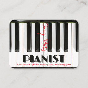 Cartão De Visita Teclado de Piano Moderno Preto Vermelho Pianista