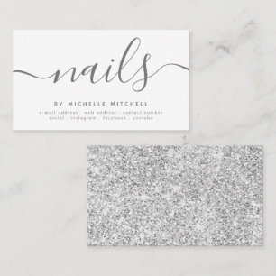 Cartão De Visita Teclado Glitter Nail de Silver Faux Branco