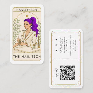 Cartão De Visita Técnica de Unhas Cabelo Roxo Cósmico Ondulado QR M