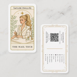 Cartão De Visita Técnica de Unhas Loira Ondulada Tarot QR Mídia Soc