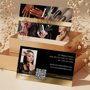 Cartão De Visita Técnico de Arte de Unha Foto Luxe Monograma Preto 