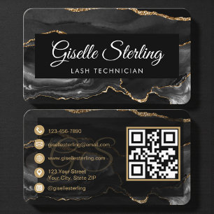 Cartão De Visita Técnico de Cílios Código QR Black Gold