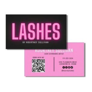 Cartão De Visita Técnico de Cílios Pretos Rosa Neon Beleza 