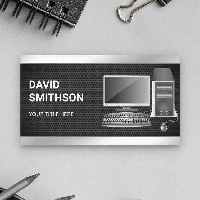 Cartão De Visita Técnico de reparação de computadores desktop Black (Criador carregado)