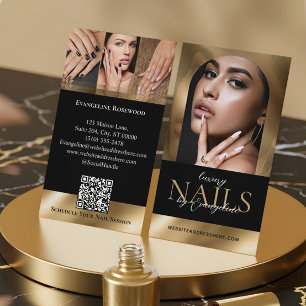 Cartão De Visita Técnico de Unhas Artista Salão Arco Foto Preto Dou