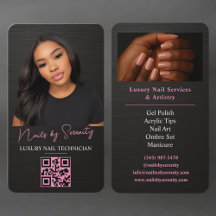 Técnico de Unhas Código QR Metálico Preto Rosa