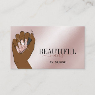 Cartão De Visita técnico de unhas de mão de rosa dourado salão