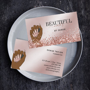 Cartão De Visita técnico de unhas de mão de rosa dourado salão