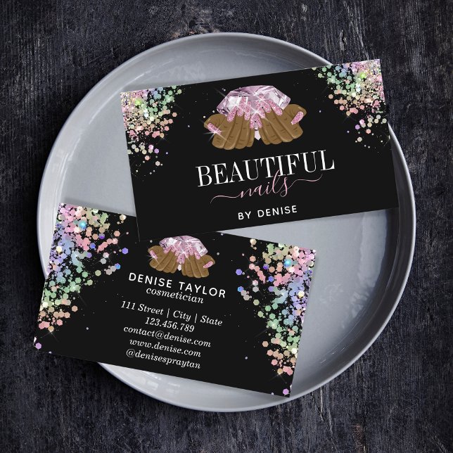 Cartão De Visita técnico de unhas de mão de rosa dourado salão (Criador carregado)