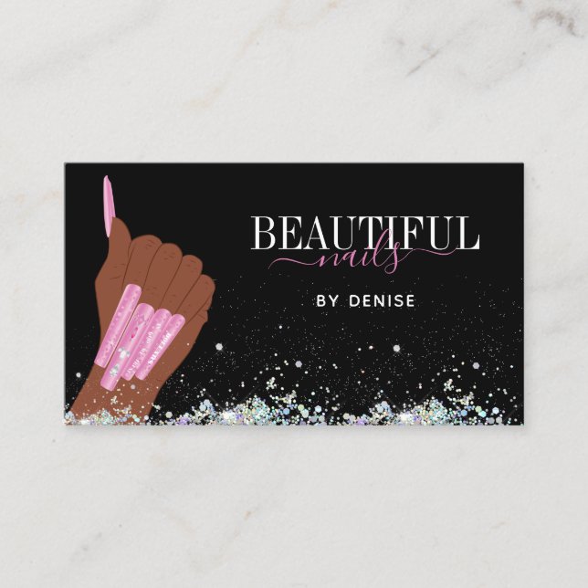 Cartão De Visita técnico de unhas de mão de uma mulher salão hologr (Frente)