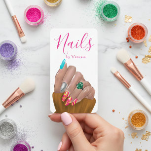 Cartão De Visita Técnico de Unhas Elegante Código QR de Manicure Mo