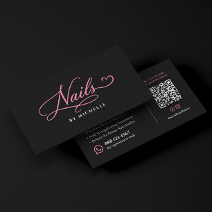 Cartão De Visita Técnico de Unhas Elegante Rosa Preto Manicure