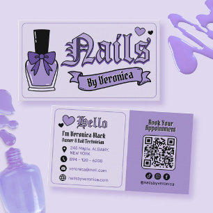 Cartão De Visita Técnico de Unhas Feminino Roxo e Preto Gótico