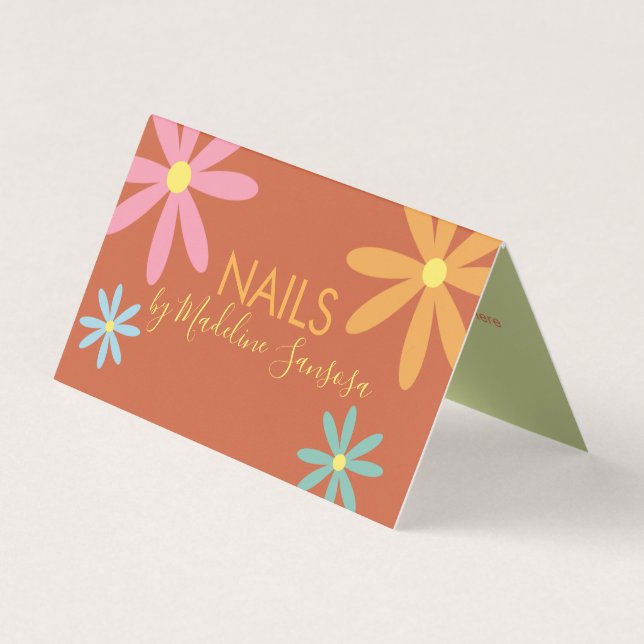 Cartão De Visita Técnico de Unhas Florais Groovy  (Frente)