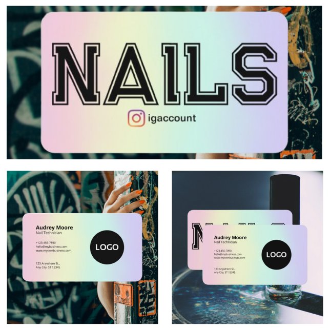 Cartão De Visita Técnico de Unhas Moderno (Modern Nail Technicia Business Card
)