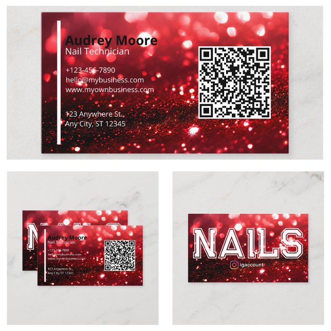 Cartão De Visita Técnico de Unhas Profissional Código QR (QR Code Professional Nail Technician Business Card
)