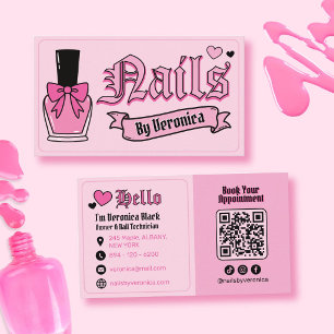 Cartão De Visita Técnico de Unhas Rosa e Preto Gótico Feminino