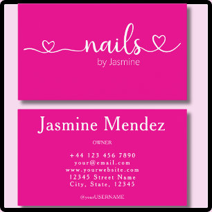 Cartão De Visita Técnico de Unhas Rosa Quente Salão de Manicure Pro