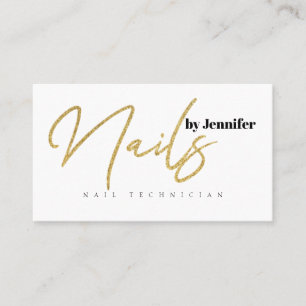 Cartão De Visita Técnico de Unhas Salão Glitter Dourado Script Eleg