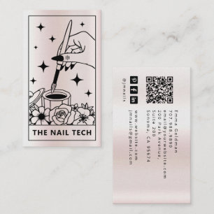 Cartão De Visita Técnico de Unhas Tarot Bege Rosa Metálico Falso