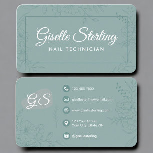 Cartão De Visita Técnico de Unhas Verde Teal Floral