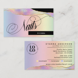 Cartão De Visita Tecnologia de unhas/Salão - Arco-íris de pastel ho
