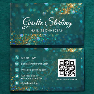 Cartão De Visita Tecnologia Nail Dourada Glitter Código QR Luxury