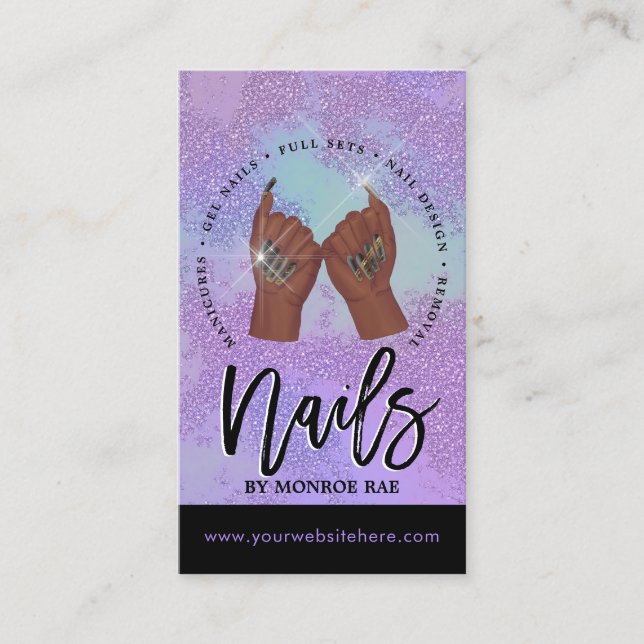 Cartão De Visita Tecnologia Nail / Unhas Salon Purple Glam Beauty  (Frente)