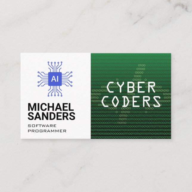 Cartão De Visita Tecnologia | Programador | Código Binário | Ai Tec (Frente)