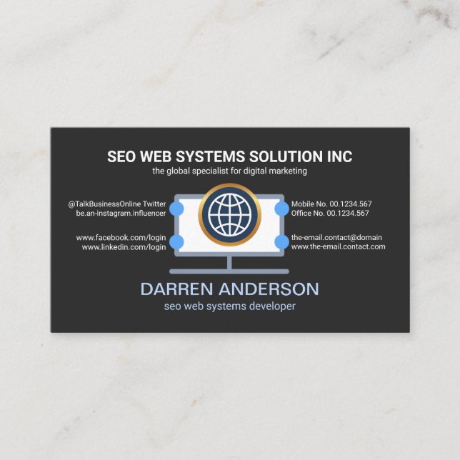 Cartão De Visita Tecnologia SEO para desktop Placard Web (Frente)