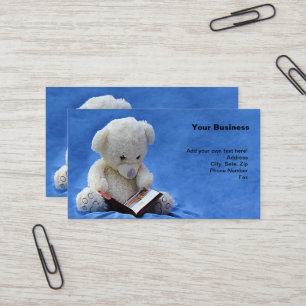 Cartão De Visita Teddy Bear Time to Read Blue Stuffed Animal, ZKOA